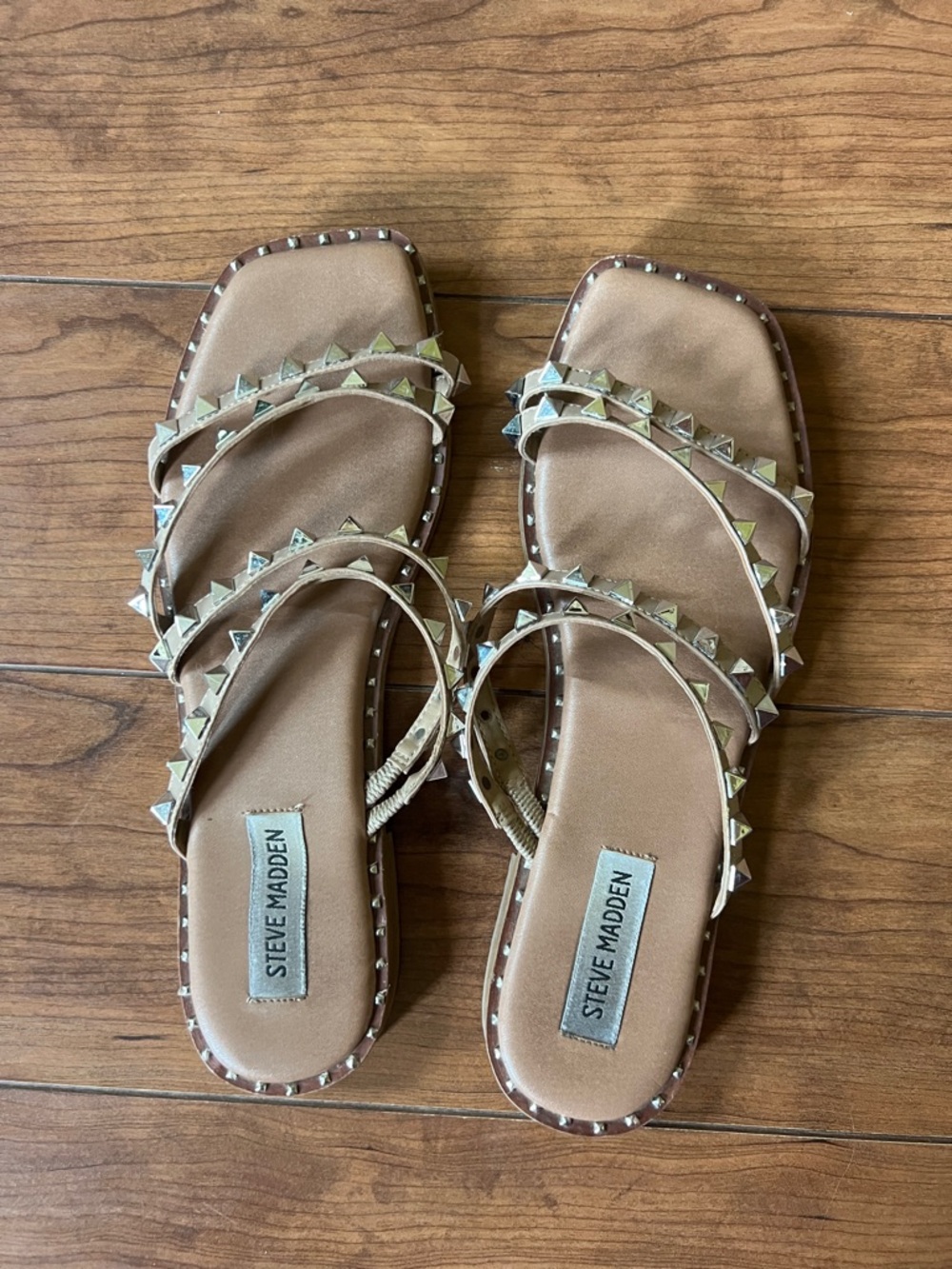 Steve Madden Gold Studded Multi-Strap Slide Sandals